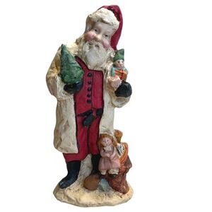 Charming Santa Claus Figure with Christmas Tree and Toys Vintage Holiday Decor